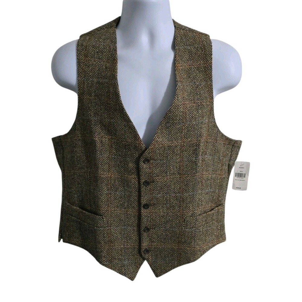 Allen Edmonds Harris Tweed Wool Vest Mens Size Large Brown Tan Brand New